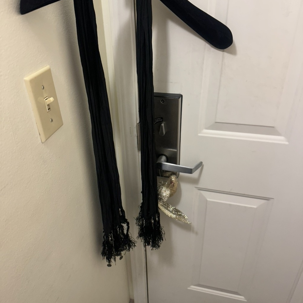 Black YSl Scarf /belt with Silver accents and fringe , silk embellished - Picture 6 of 7
